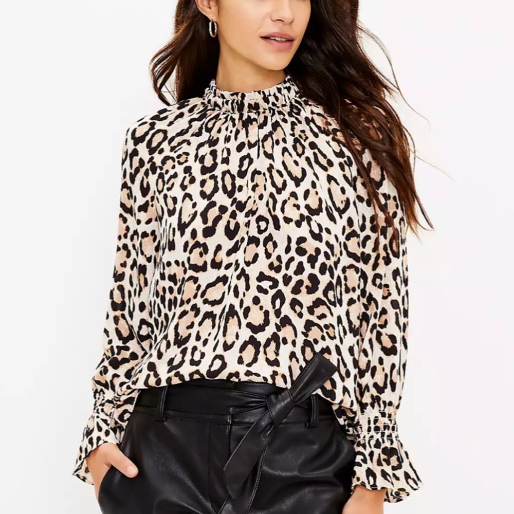 Loft bell sleeve leopard blouse- Petite XS NWT